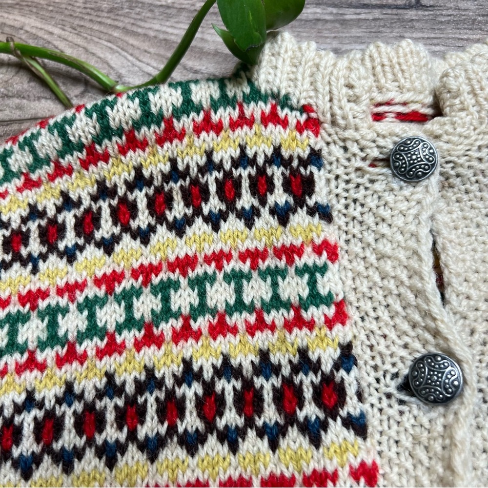 Vintage Wool Fair Isle Nordic Kids Cardigan Sweater - Picture 2 of 5